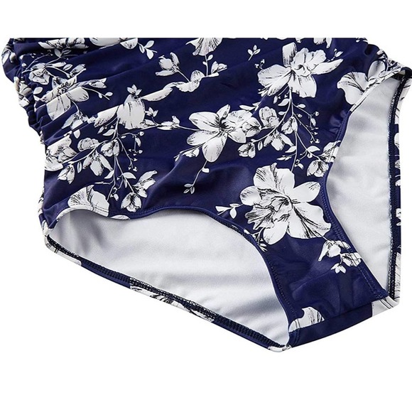 Blue & White Floral Swimsuit Tummy Control Swimwear V Neck Bathing Suit XXL - Picture 7 of 7